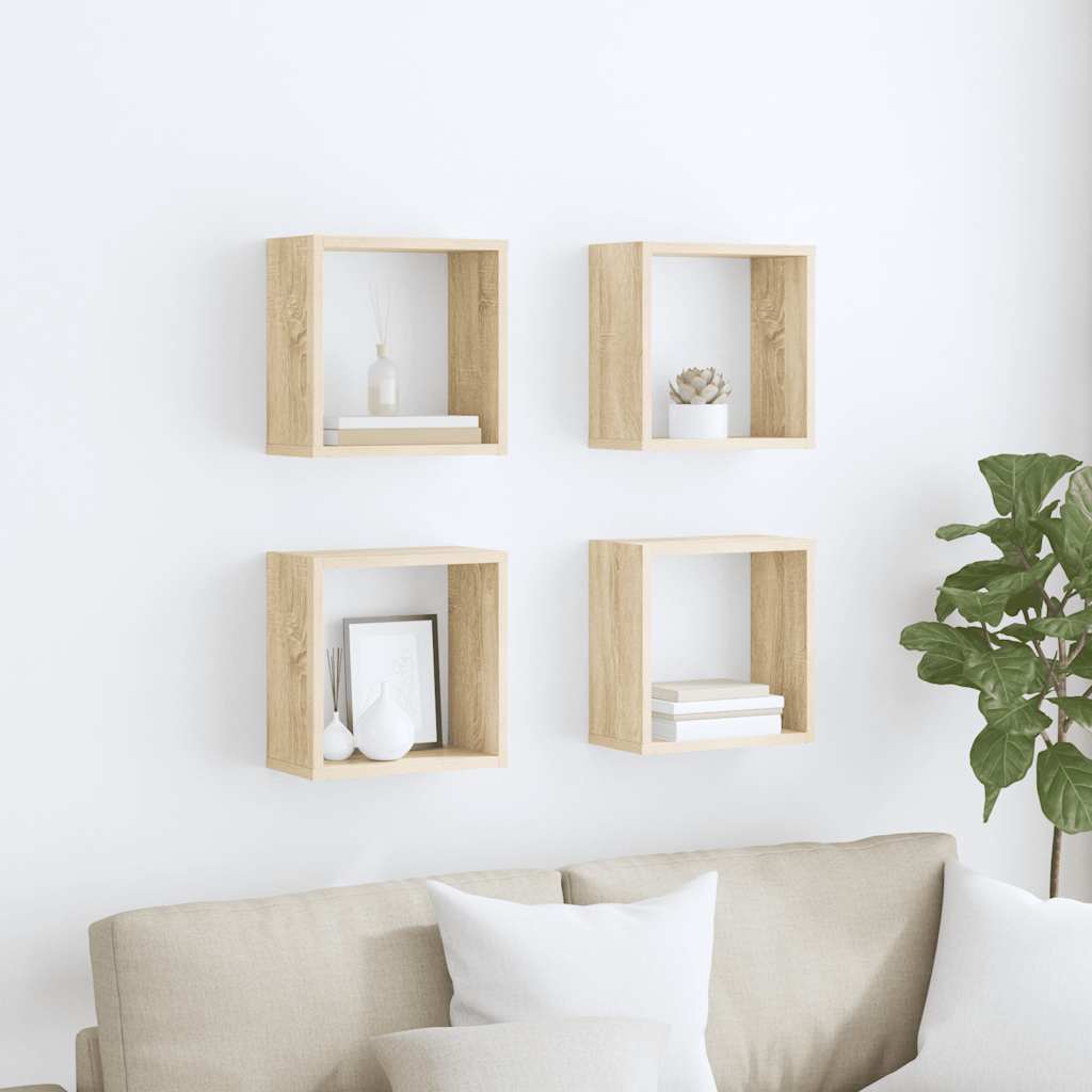Cube Shelf | Set of 4 | Sonoma oak | Engineered wood | Medium