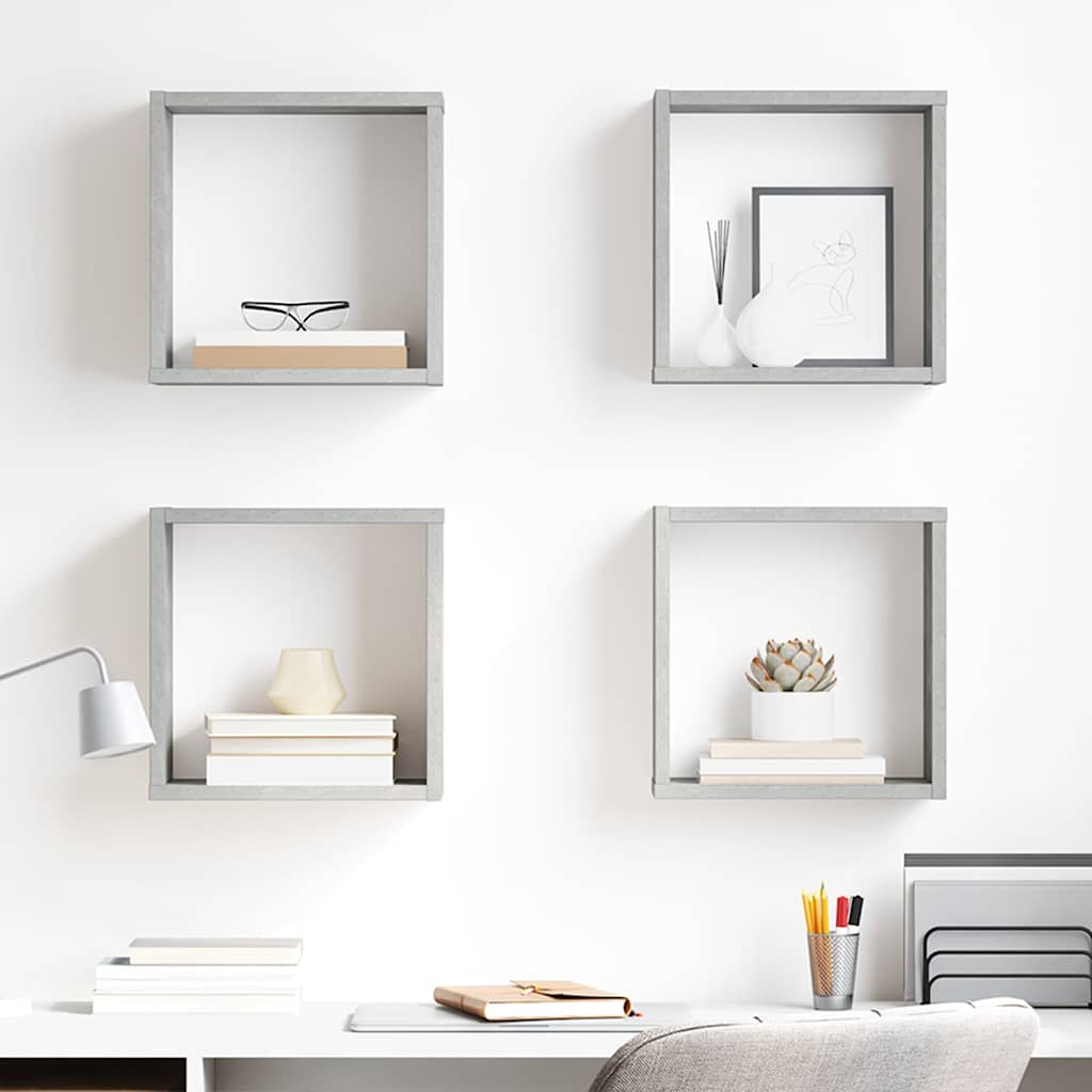 Cube Shelf |  Set of 4 | Concrete grey | Engineered wood