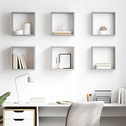 Cube Shelf | Set of 6 | Concrete Grey | Engineered wood | Medium