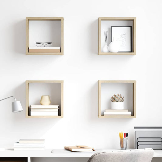 Cube Shelf | Set of 4 | Sonoma Oak | Engineered Wood | Small | Cube Shelf