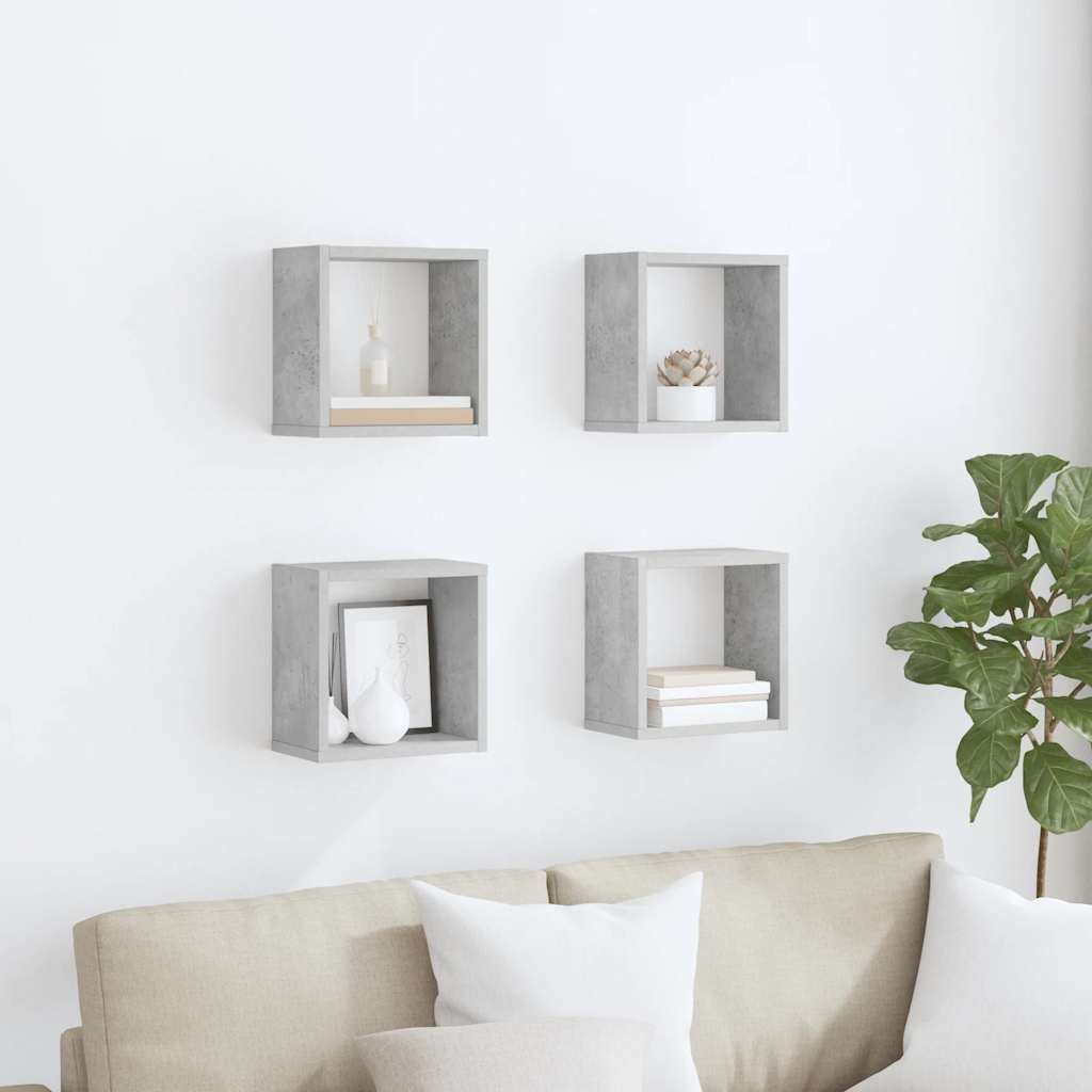 Cube Shelf | Set of 4 | Concrete grey | Engineered wood | Medium