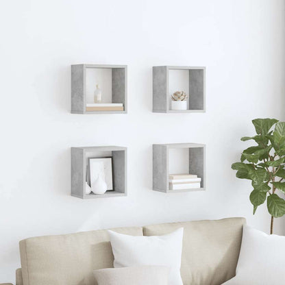 Cube Shelf | Set of 4 | Concrete grey | Engineered wood | Medium