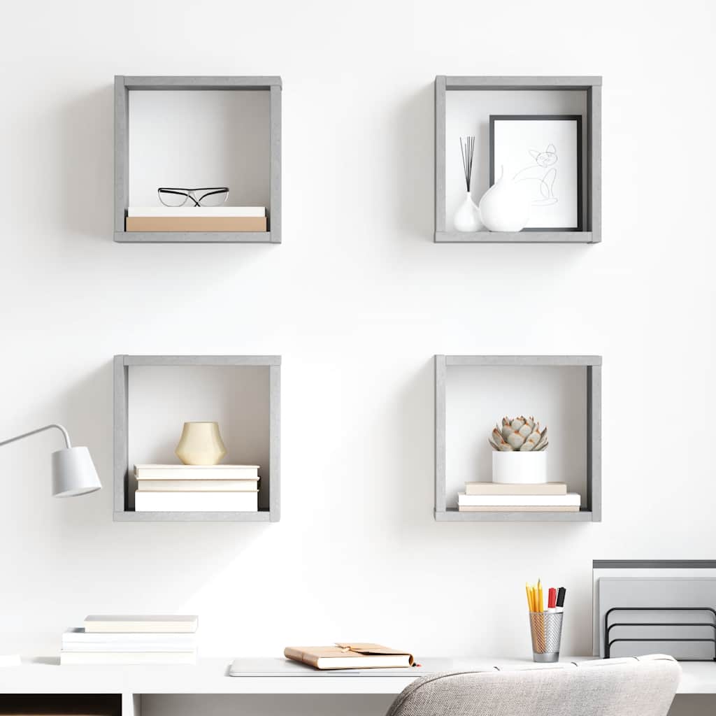Cube Shelf | Set of 4 | Concrete grey | Engineered wood | Medium