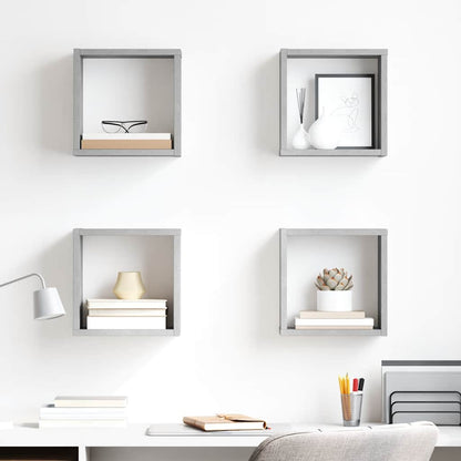 Cube Shelf | Set of 4 | Concrete grey | Engineered wood | Medium