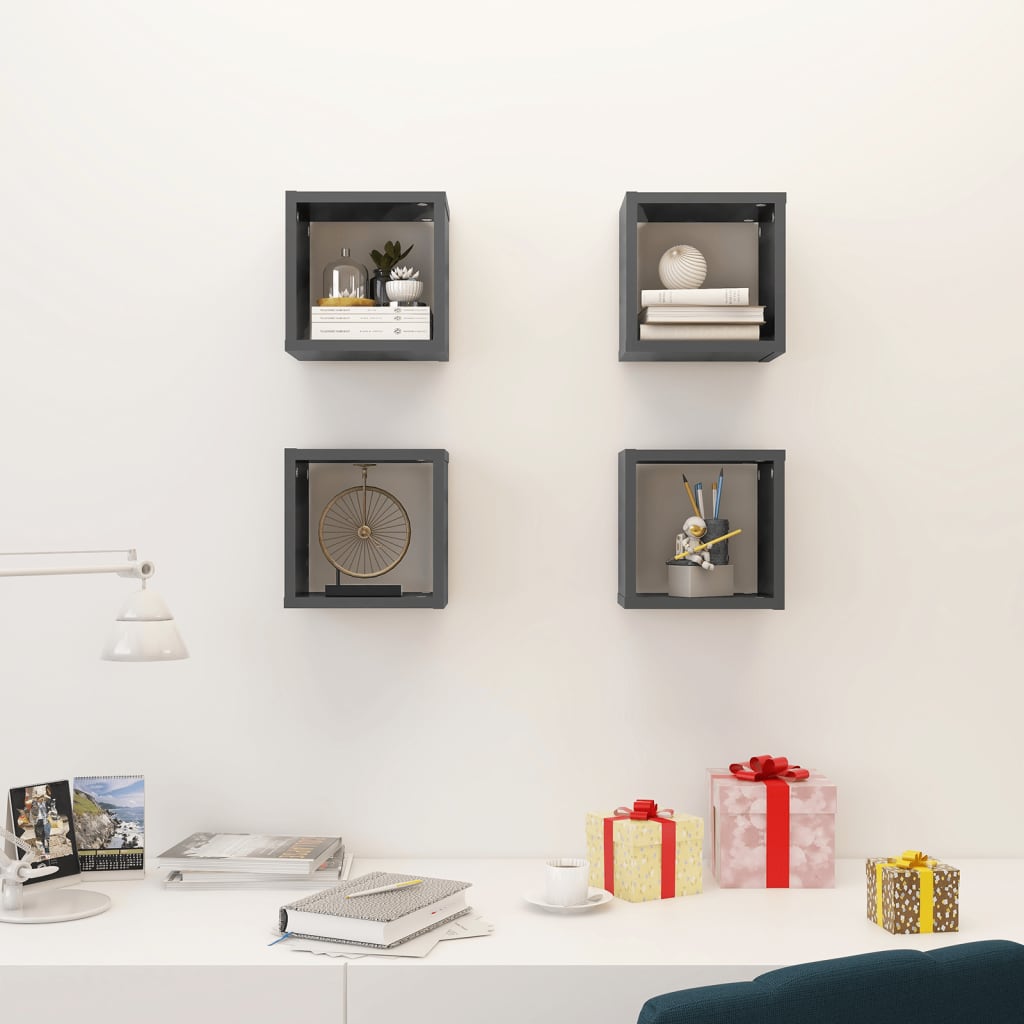 Wall Cube Shelves 4 pcs High Gloss Grey 22x15x22 cm