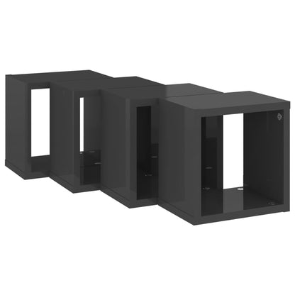 Wall Cube Shelves 4 pcs High Gloss Grey 22x15x22 cm