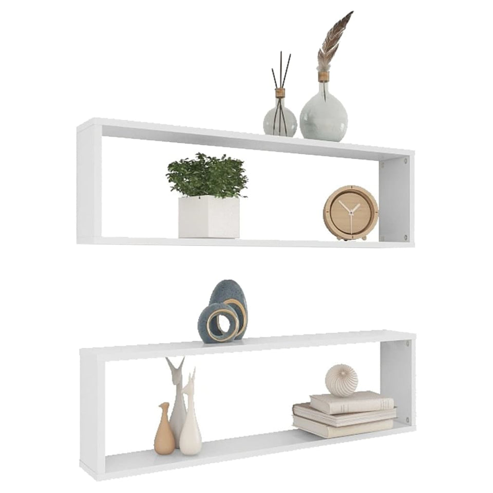 Wall Cube Shelf 2 pcs White 100x15x30 cm Engineered Wood