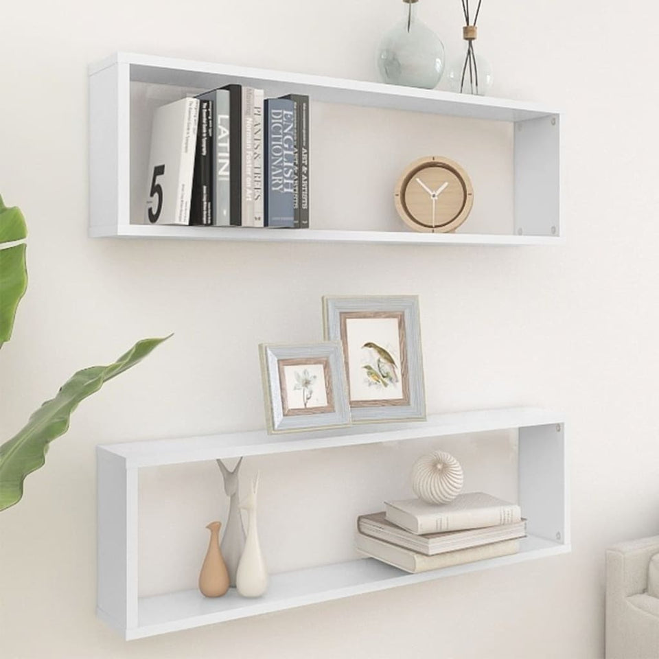 Wall Cube Shelf 2 pcs White 100x15x30 cm Engineered Wood