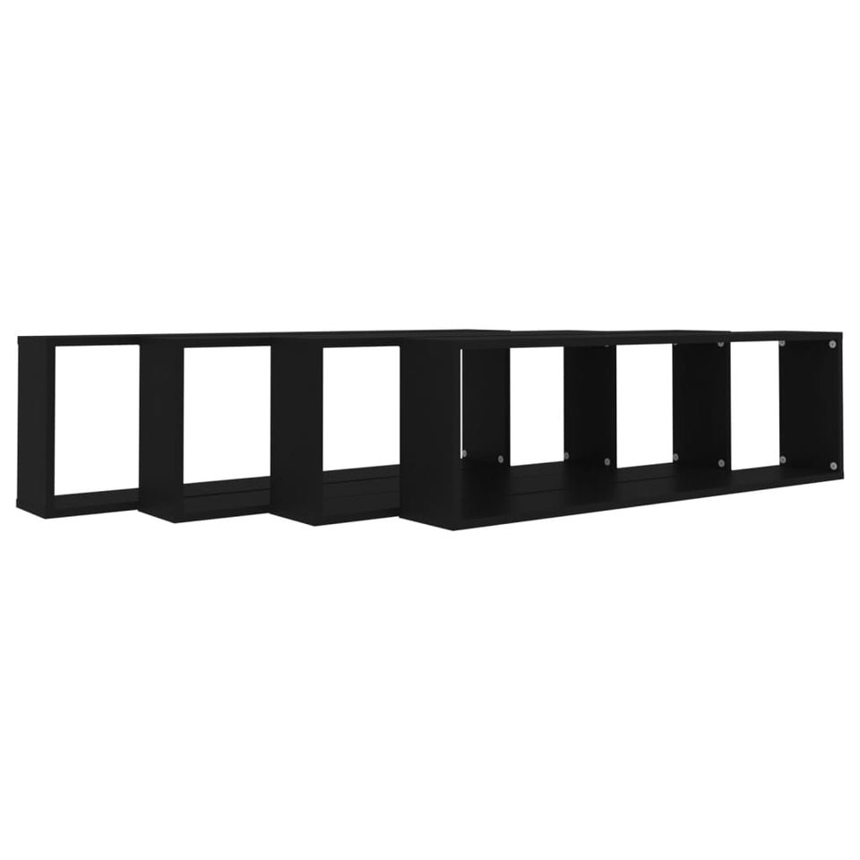 Wall Cube Shelf 4 pcs Black 100x15x30 cm Engineered Wood