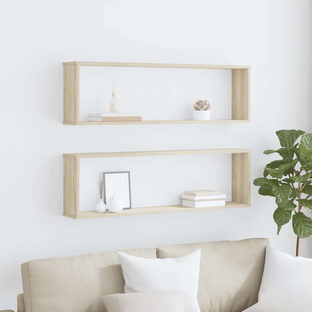 Wall Cube Shelf 2 pcs Sonoma Oak 100x15x30 cm Engineered Wood