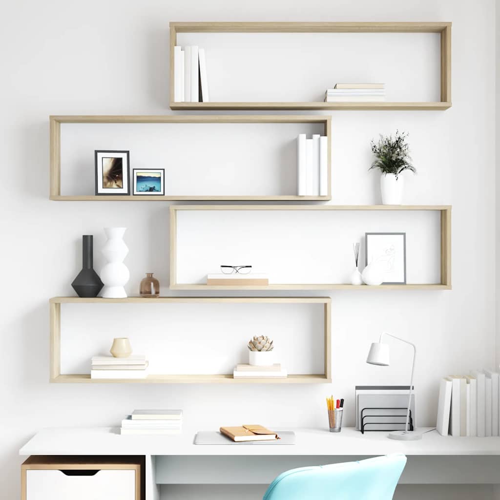 Wall Cube Shelf 4 pcs Sonoma Oak 100x15x30 cm Engineered Wood