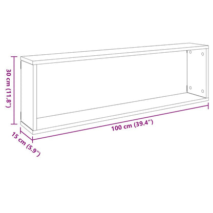 Wall Cube Shelf 2 pcs Concrete Grey 100x15x30 cm Engineered Wood