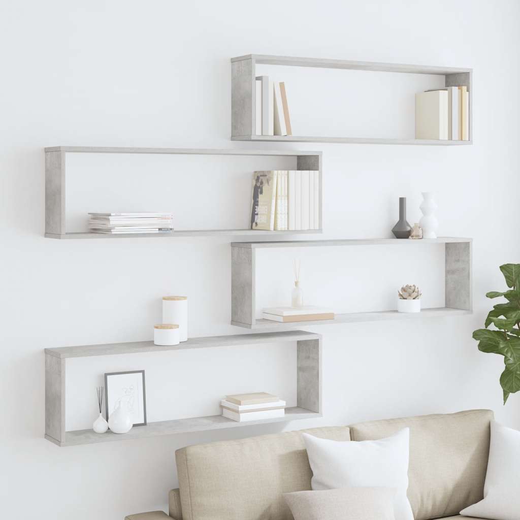 Wall Cube Shelf 4 pcs Concrete Grey 100x15x30 cm Engineered Wood