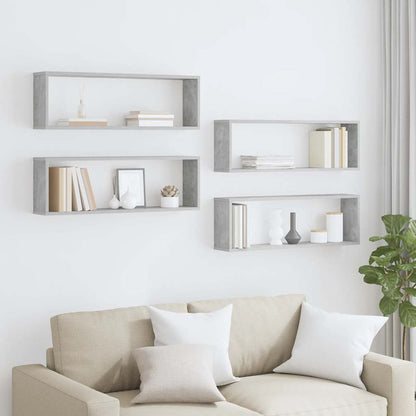 Wall Cube Shelf 4 pcs Concrete Grey 80x15x26.5 cm Engineered Wood