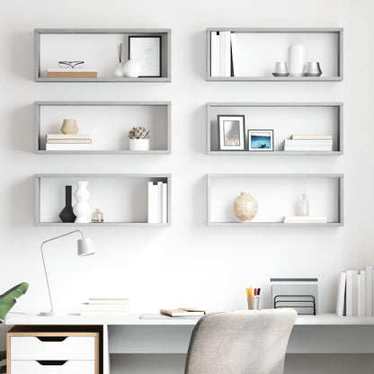 Wall Shelf | Set of 6 | Concrete Grey | Engineered Wood | Medium