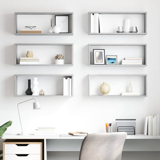 Wall Cube Shelf 6 pcs Concrete Grey 60x15x23 cm Engineered Wood
