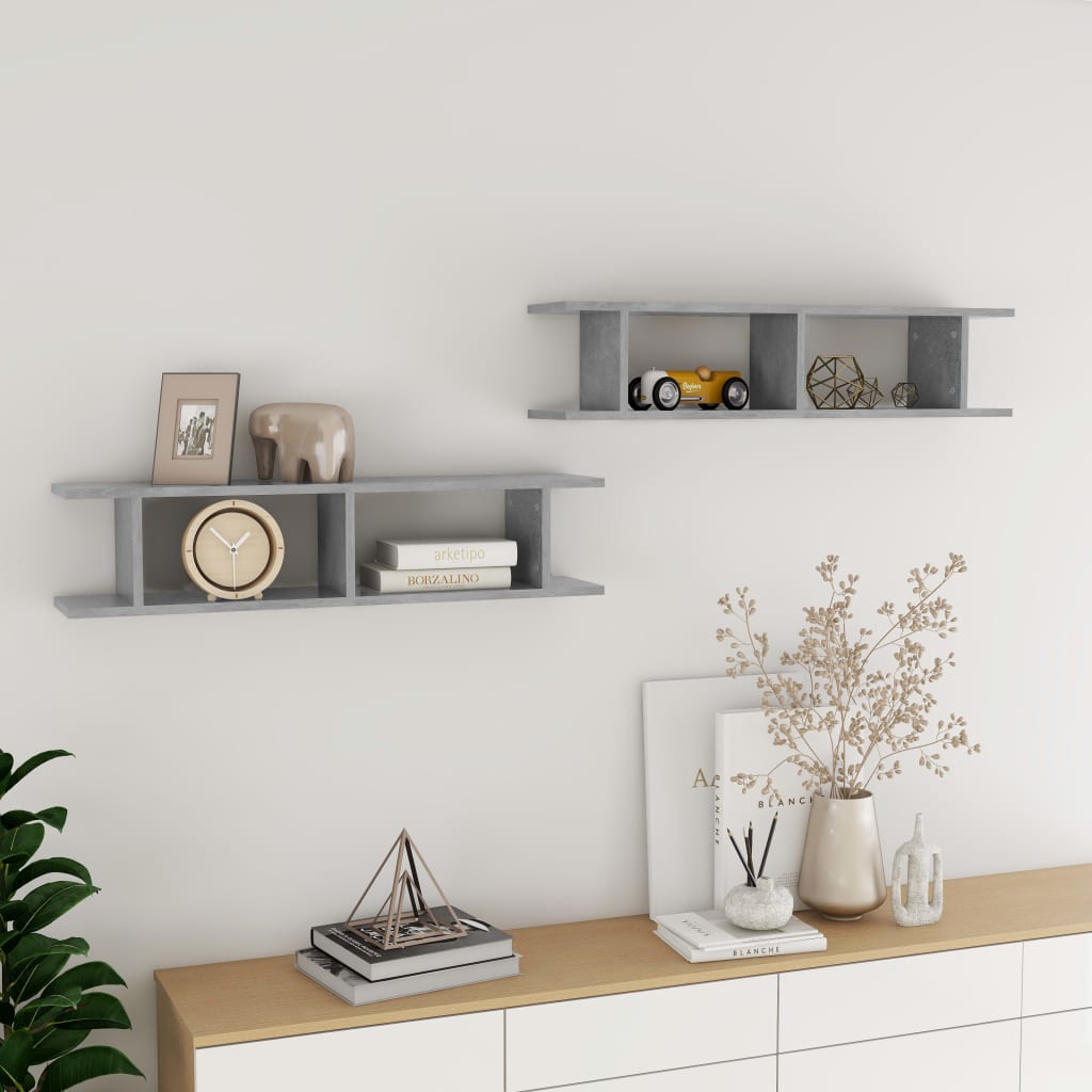 Wall Shelf | Set of 2 | Concrete grey | Engineered wood | Medium