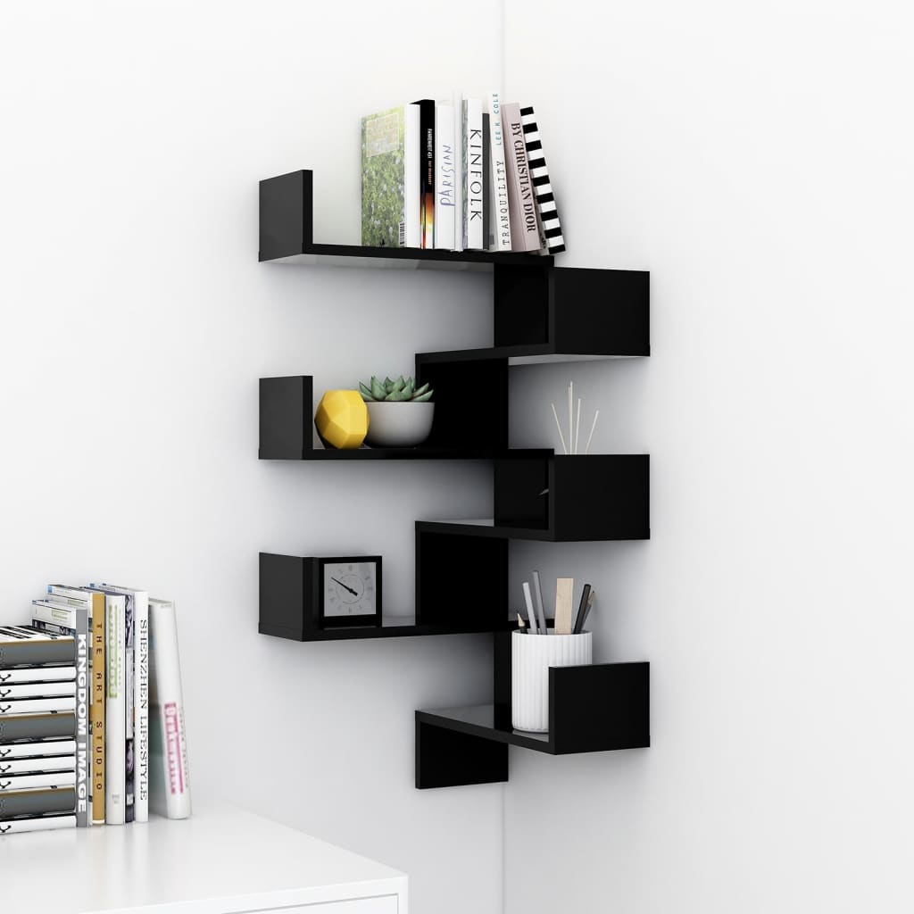 Wall Corner Shelf 2 pcs Black 40x40x50 cm Engineered Wood