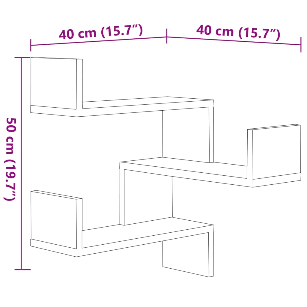 Wall Corner Shelf 2 pcs Black 40x40x50 cm Engineered Wood