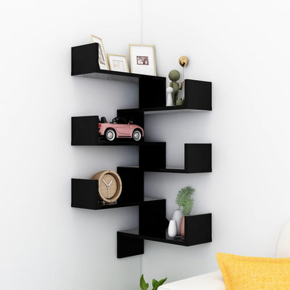 Wall Corner Shelf 2 pcs Black 40x40x50 cm Engineered Wood