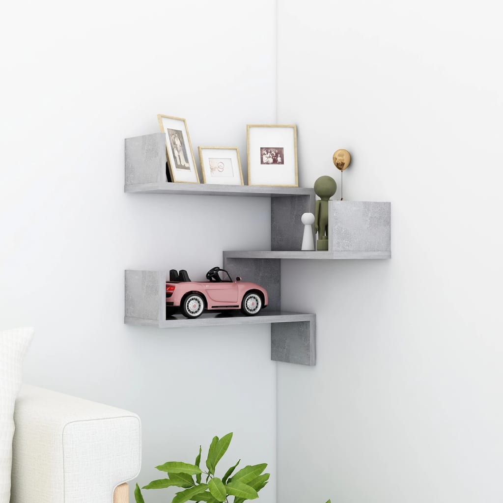 807231 vidaXL Wall Corner Shelf Concrete Grey 40x40x50 cm Engineered Wood