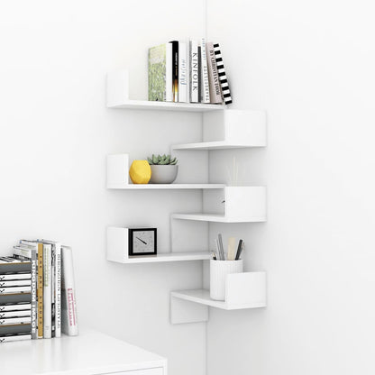 Wall Corner Shelf 2 pcs High Gloss White 40x40x50 cm Engineered Wood