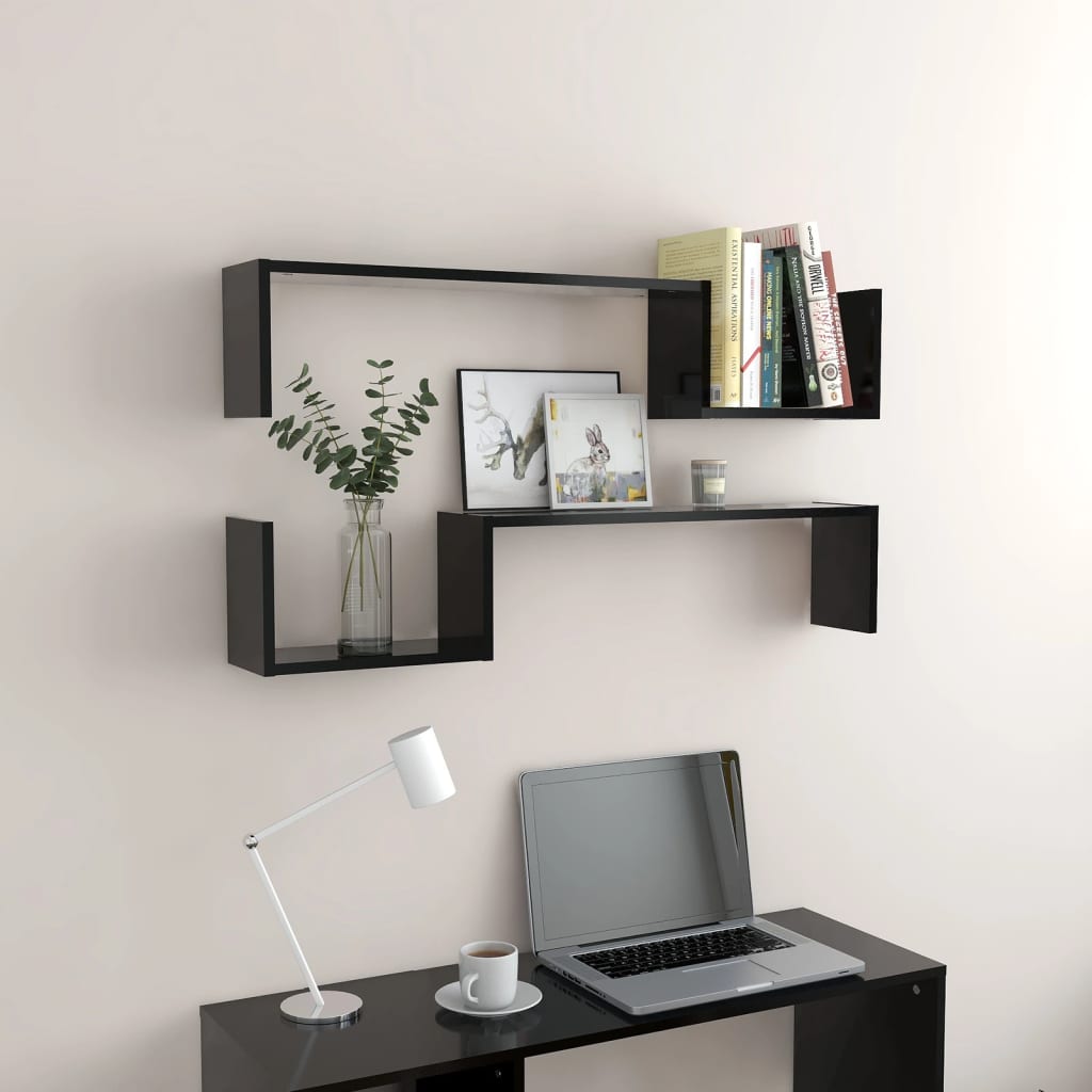 Wall Shelf 2 pcs Black 100x15x20 cm Engineered Wood