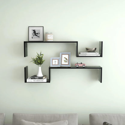 Wall Shelf 2 pcs Black 100x15x20 cm Engineered Wood