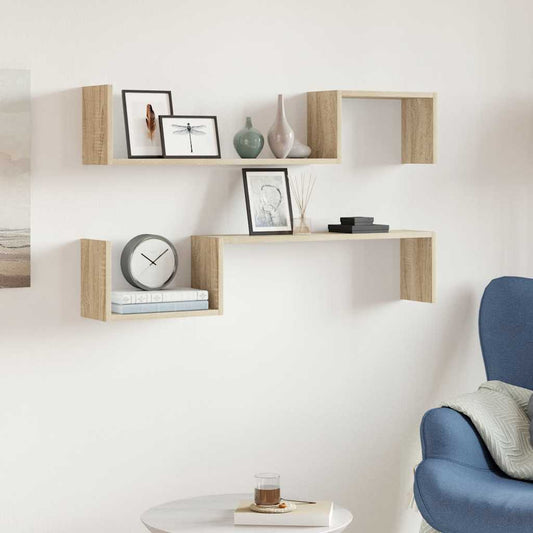 Wall Shelf | Set of 2 | Sonoma Oak | Engineered wood | 100x15x20 cm