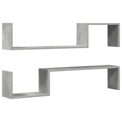 Wall Shelf 2 pcs Concrete Grey 100x15x20 cm Engineered Wood