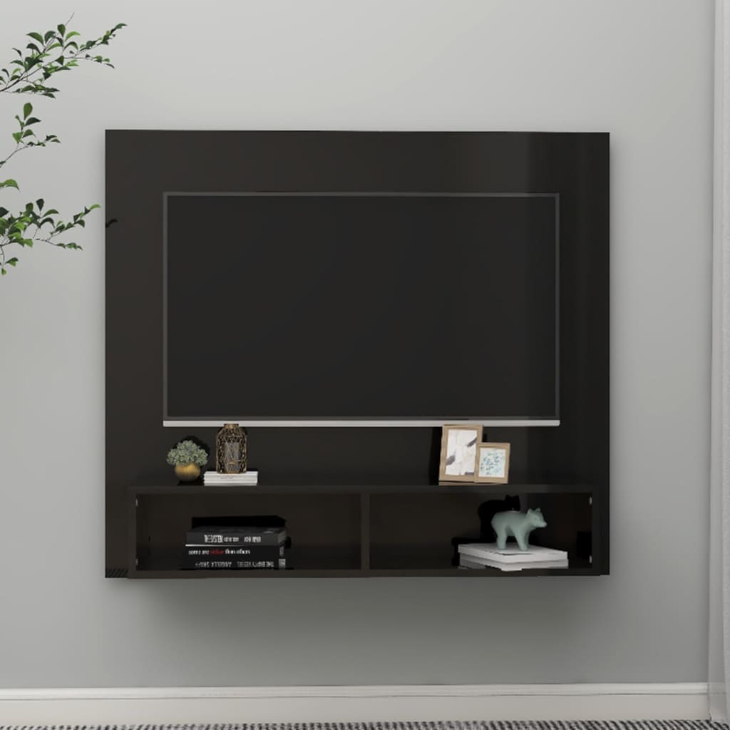 Wall TV Cabinet High Gloss Black 102x23.5x90 cm Engineered Wood