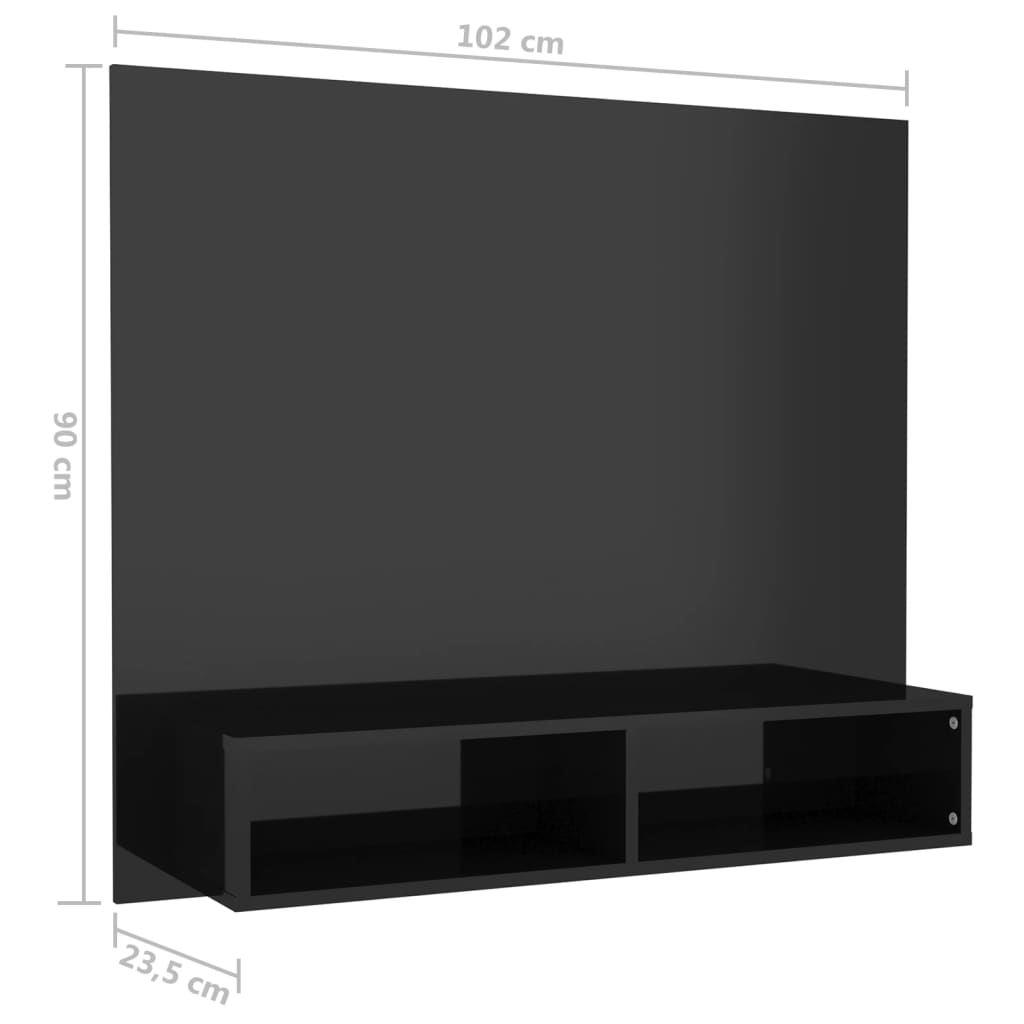 Wall TV Cabinet High Gloss Black 102x23.5x90 cm Engineered Wood