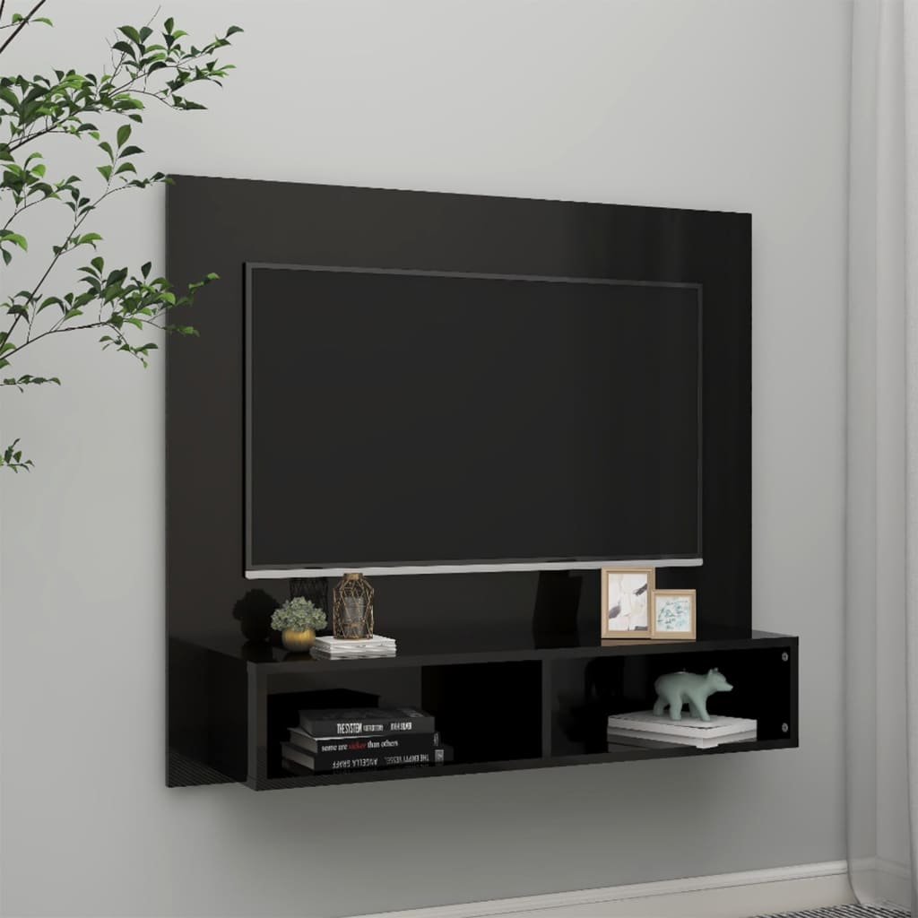 Wall TV Cabinet High Gloss Black 102x23.5x90 cm Engineered Wood