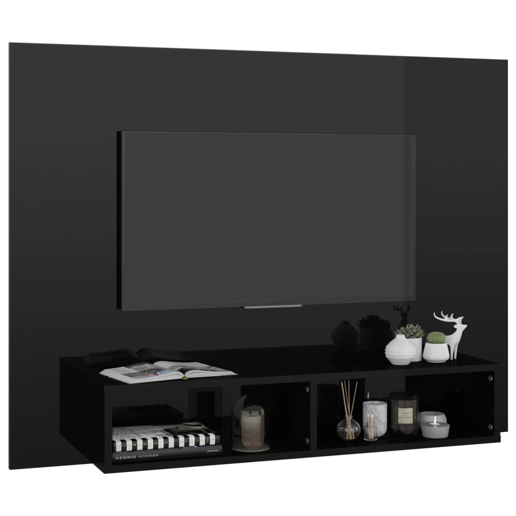 Wall TV Cabinet High Gloss Black 120x23.5x90 cm Engineered Wood