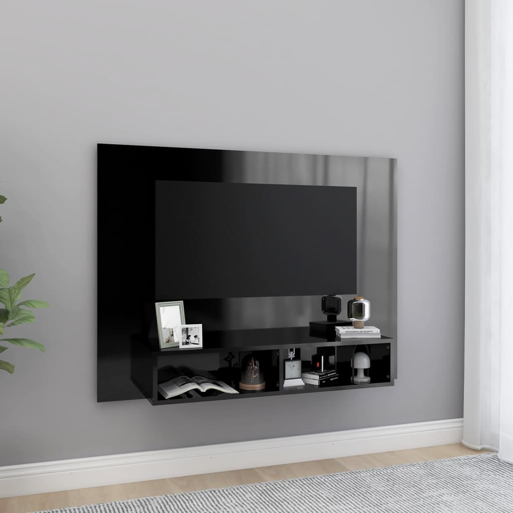 Wall TV Cabinet High Gloss Black 120x23.5x90 cm Engineered Wood