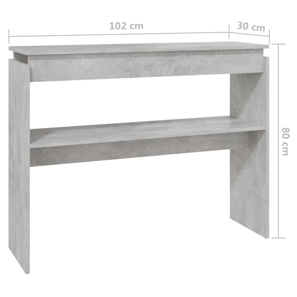 808327 vidaXL Console Table Concrete Grey 102x30x80 cm Engineered Wood