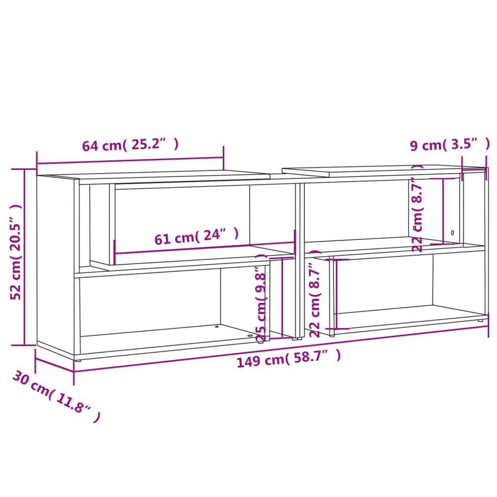 TV Cabinet High Gloss Grey 149x30x52 cm Engineered Wood