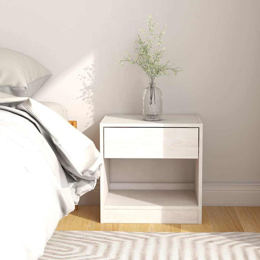 Bedside Cabinet | White | Solid Pinewood | Compact | Bedside Cabinet
