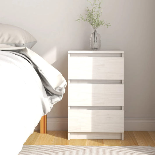 Bedside Cabinet | White | Solid pine wood | 40 x 29.5 x 64 cm