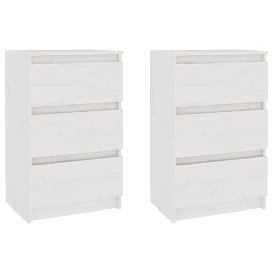Bedside Cabinet | Set of 2 | White | Solid Pine Wood | Medium | Storage