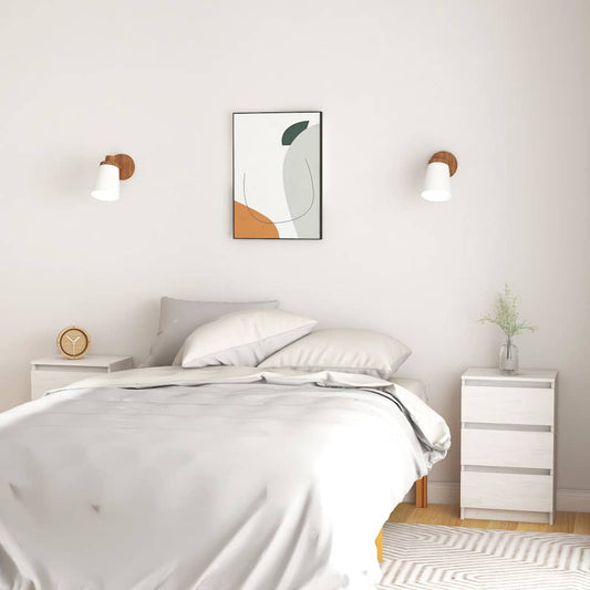 Bedside Cabinet | Set of 2 | White | Solid Pine Wood | Medium | Storage