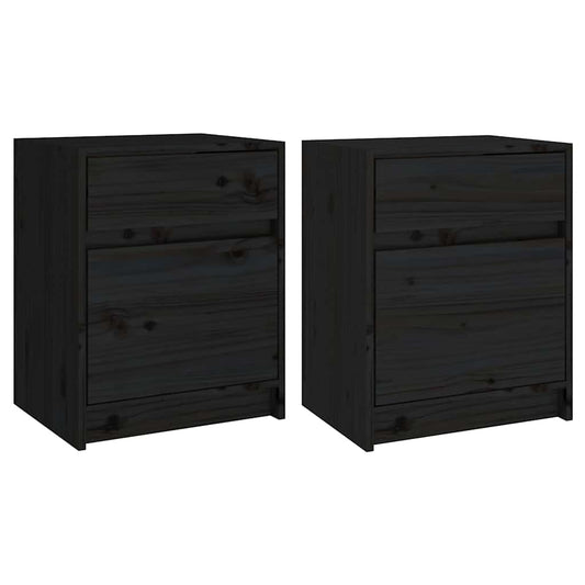 Bedside Cabinet | Set of 2 | Black | Solid pinewood | Medium