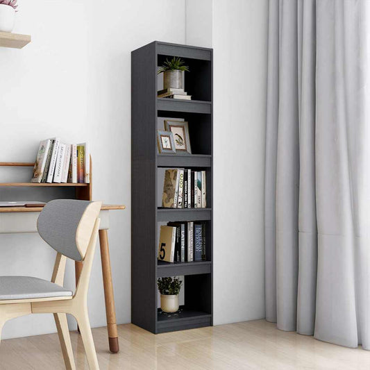 Book Cabinet | Grey | Solid Pinewood | Tall and Narrow | Book Cabinet