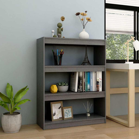 Book Cabinet | Grey | Solid Pinewood | 100 x 30 x 103 cm | Book Cabinet