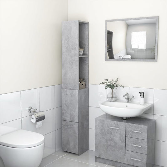 Bathroom Cabinet | Concrete grey | Engineered wood | Tall and slim design
