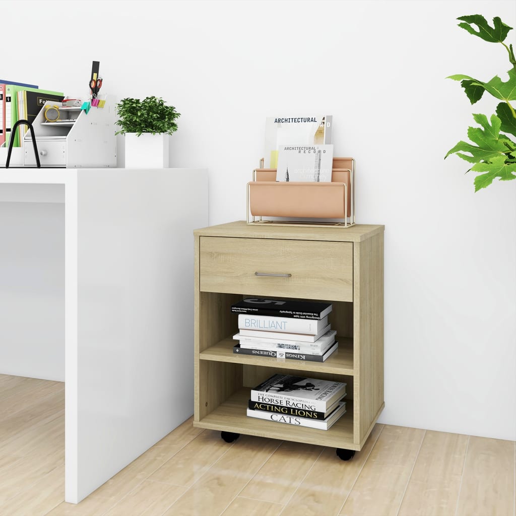 Storage Cabinet | Sonoma Oak | Engineered Wood | Medium | Lockable Wheels