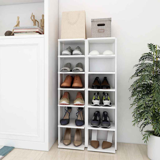 Shoe Cabinet | Set of 2 | White | Engineered Wood | Compact