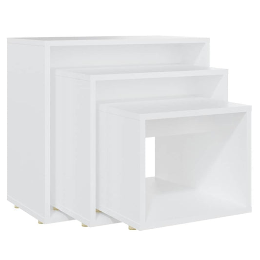 Nesting Table | Set of 3 | White | Engineered wood | Small | Stackable