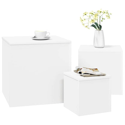 Side Tables 3 pcs White Engineered Wood