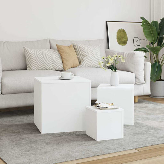 Side Table | Set of 3 | White | Engineered wood | Large, Medium, Small